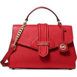 New Michael Kors Bleecker Bright Red Leather Hand Bag